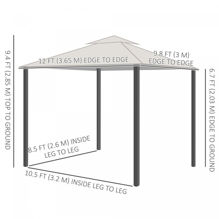 Outsunny 10' x 12' patio gazebo With netting For lawn, yard, deck, Grey