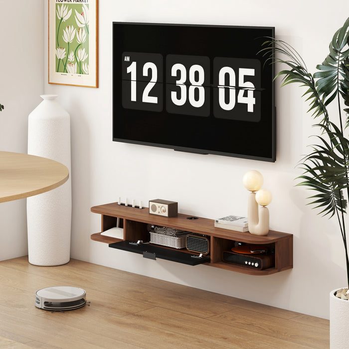 HOMCOM 47\" Floating TV Stand, Wall Mounted Media Console, Walnut