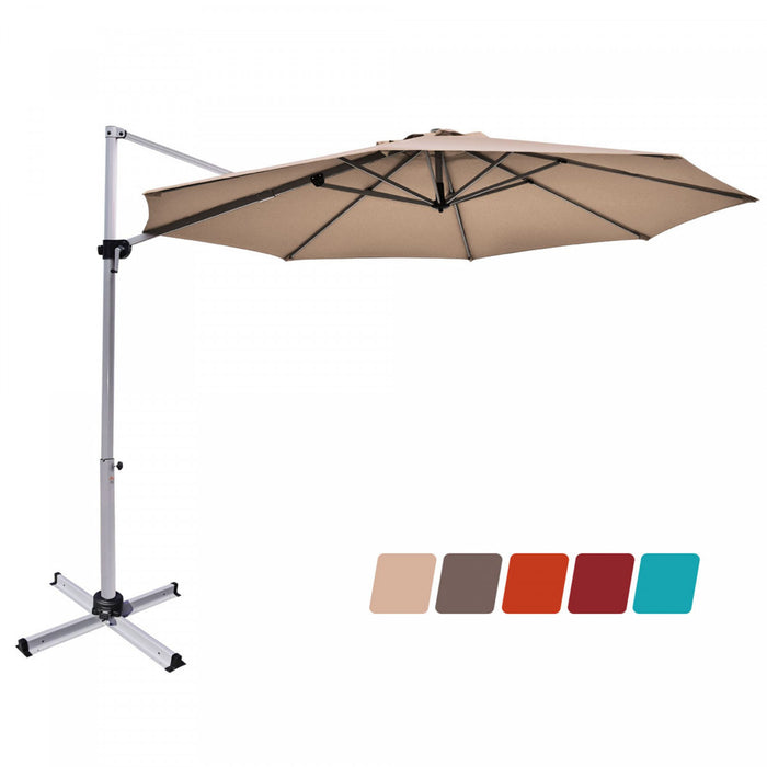 Costway 11' Patio Cantilever Offset Umbrella 360 degrees Rotation Aluminum Tilt Tan