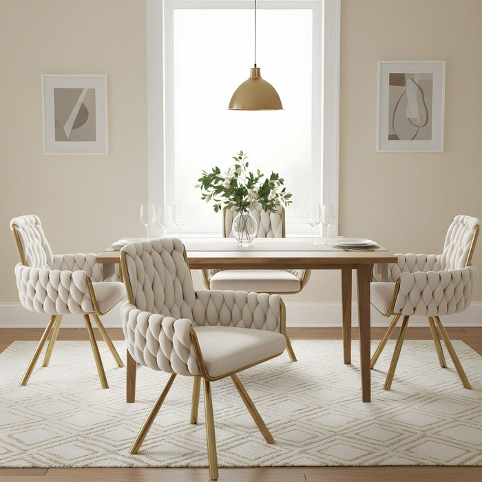 Timothy Velvet Swivel Dining Chairs with Tufted Upholstered and Metal Legs Set of 4, Glod