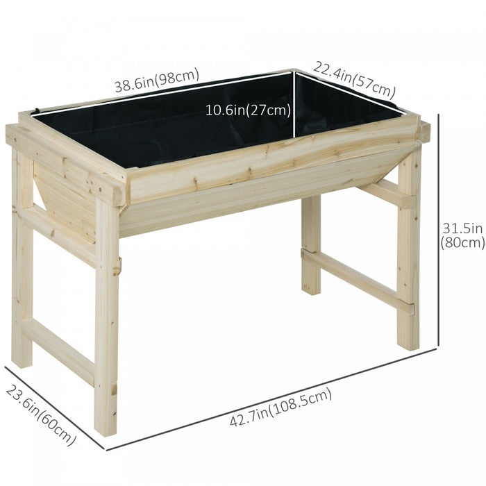 Outsunny 43\" X 24\" Raised Garden Bed, Wooden Elevated Planter Box With Non-woven Fabric For Vegetable, Flower, Herb In Patio, Backyard And Balcony, Natural