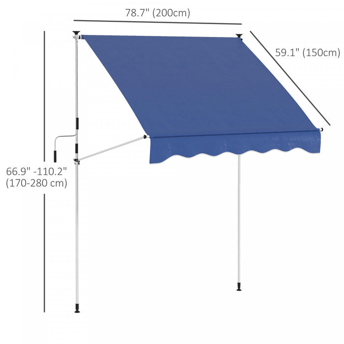 Outsunny 6.6'x5' Manual Retractable Patio Awning Window Door Sun Shade Deck Canopy Shelter Water Resistant Uv Protector Dark Blue