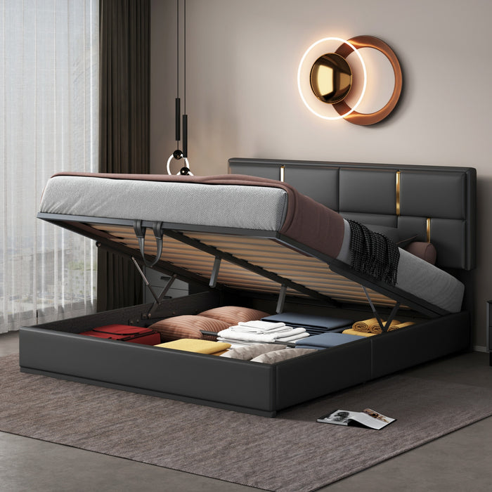 Joyce Upholstered Platform Bed With Hydraulic Storage And Velvet Frame,queen Size,black Queen Bed