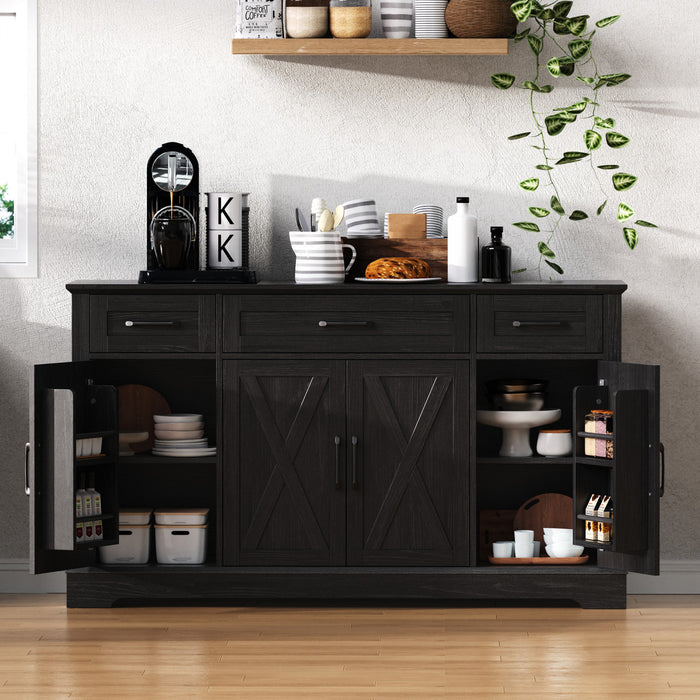 Ryan 55\" Adjustable Storage Buffet Cabinet With Door Shelves And Coffee Bar Station - Black