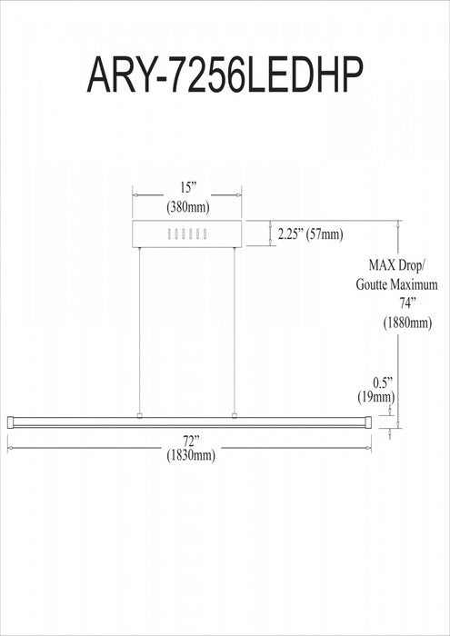 Dainolite Array LED Horizontal Pendant 56w 72\" Matte Black Finish White Acrylic Diffuser Lamp