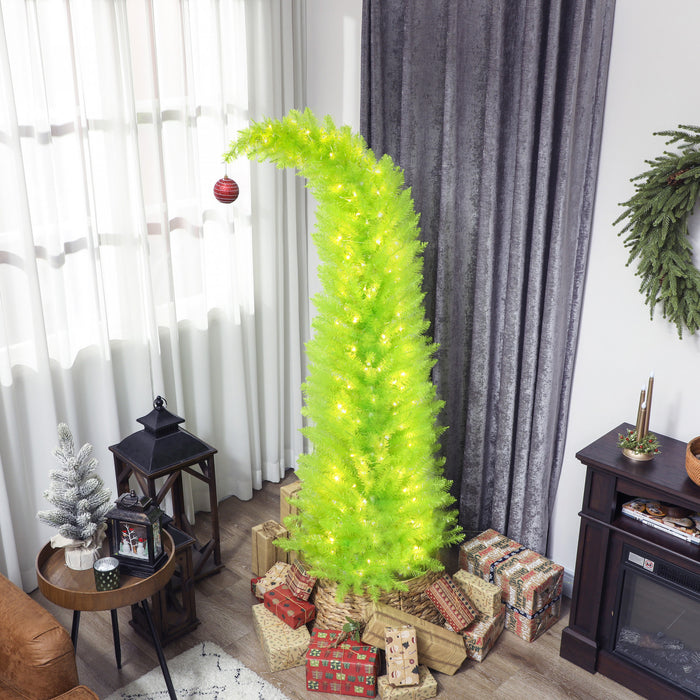 HOMCOM 6ft Prelit Artificial Christmas Tree, Curved Top Xmas Tree, Green