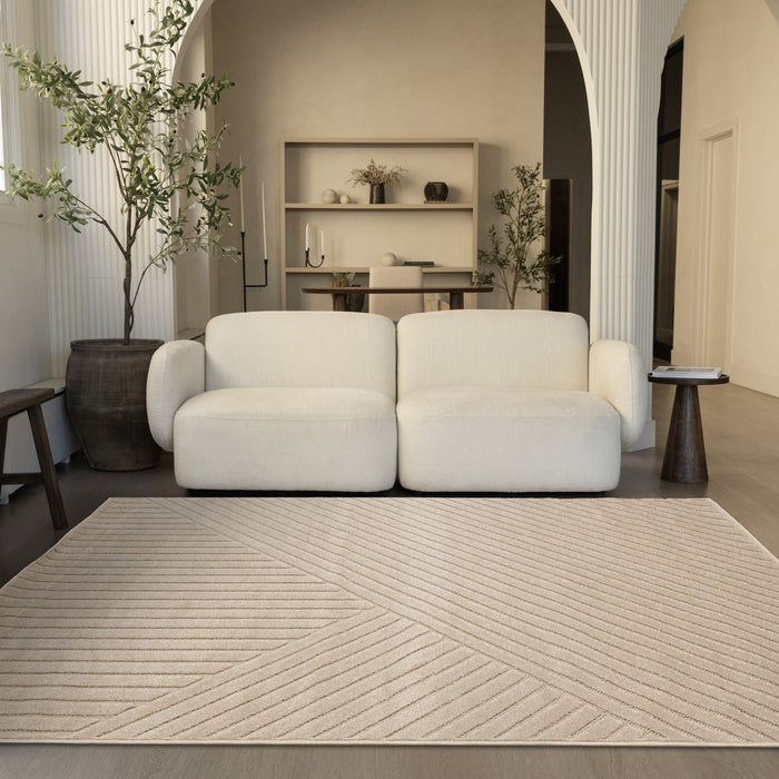 Oslo Beige Angled Striped Design Rug, 5'3\" x 7'7\" Indoor Area Rug