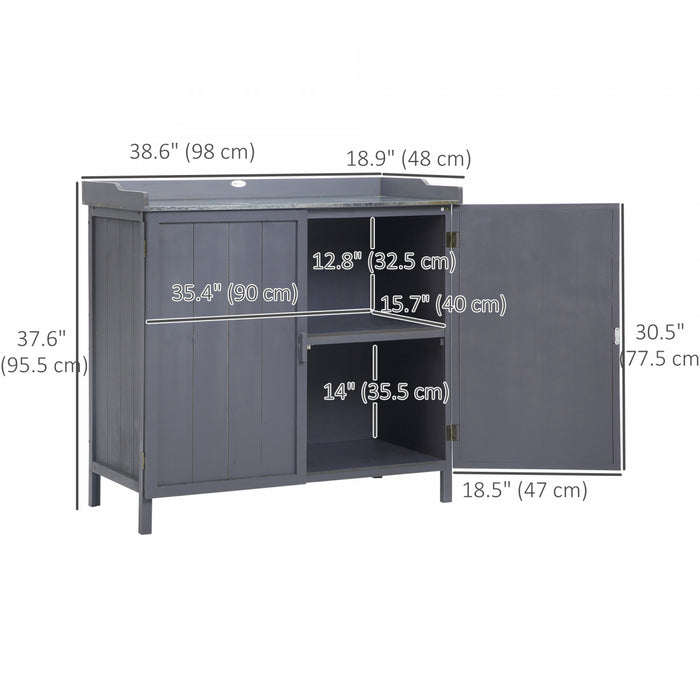 Outsunny Garden Storage Cabinet, Outdoor Potting Bench Table, Grey