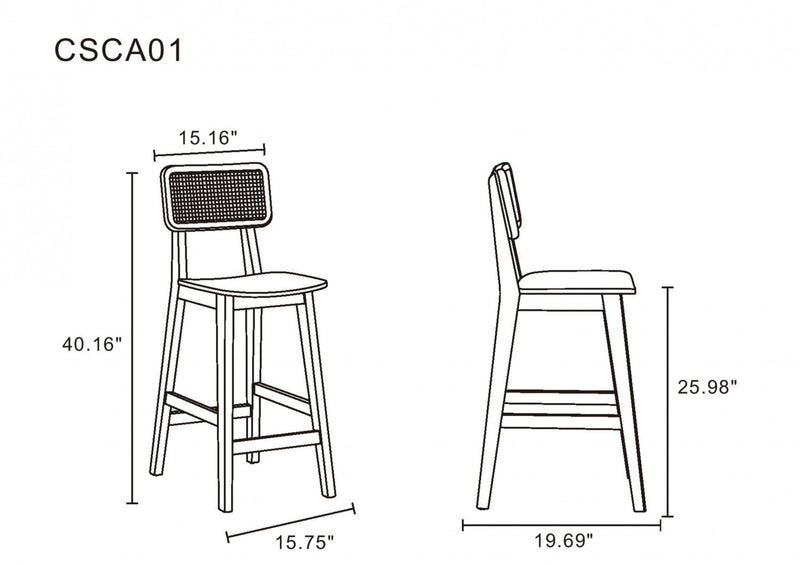 Versailles Industry Chic Cane Back Wood Counter Stool in Black and Natural - Set of 3