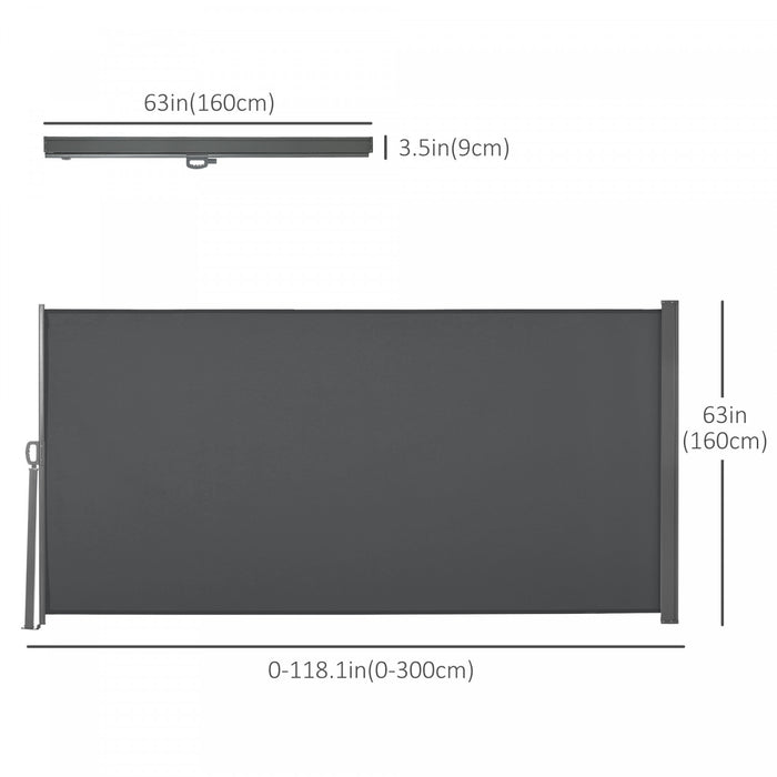 Outsunny 118\" X 63\" Retractable Side Awning Patio Outdoor Folding Privacy Screen With Resistance To Uv Rays & Wind, Grey