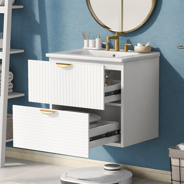 Jasper 24 Inch Modern Wall-Mounted Bathroom Vanity with Drawers, White