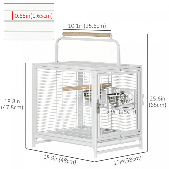 Pawhut Bird Travel Carrier Cage For Parrots Conures African Grey Cockatiel Parakeets With Stand Perch, Stainless Steel Bowls, Pull Out Tray, White