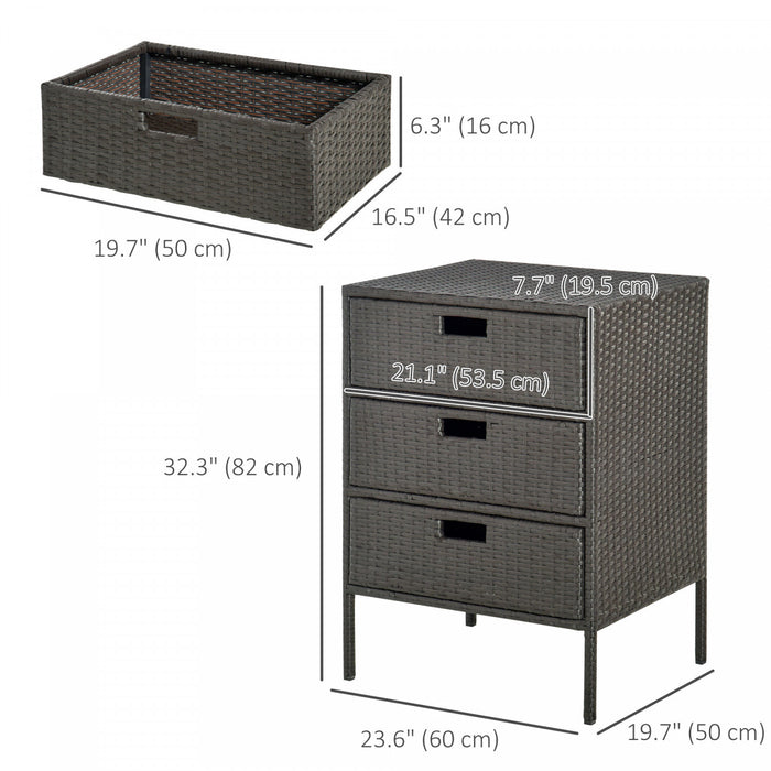 Outsunny 32\" Poolside Rattan Wicker Patio Organizer Storage Cabinet Bathroom Storage W/ 3 Large Drawers Garden Outdoor