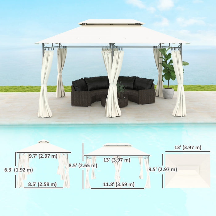 Outsunny 10' x 13' Double Roof Patio Gazebo With Curtains, Cream White