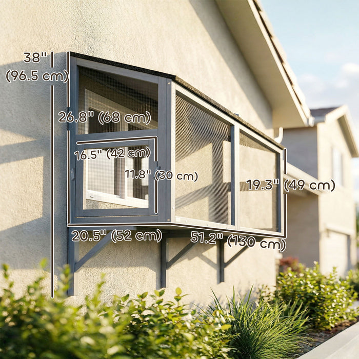 PawHut Bug Proof Window Cat Catio, Outdoor Cat House w/ Metal Mesh, Outdoor Enclosure for Indoor Pet, Expandable Safe Window Perch for Sunbathing, Napping & Overlooking, 51.2\"L