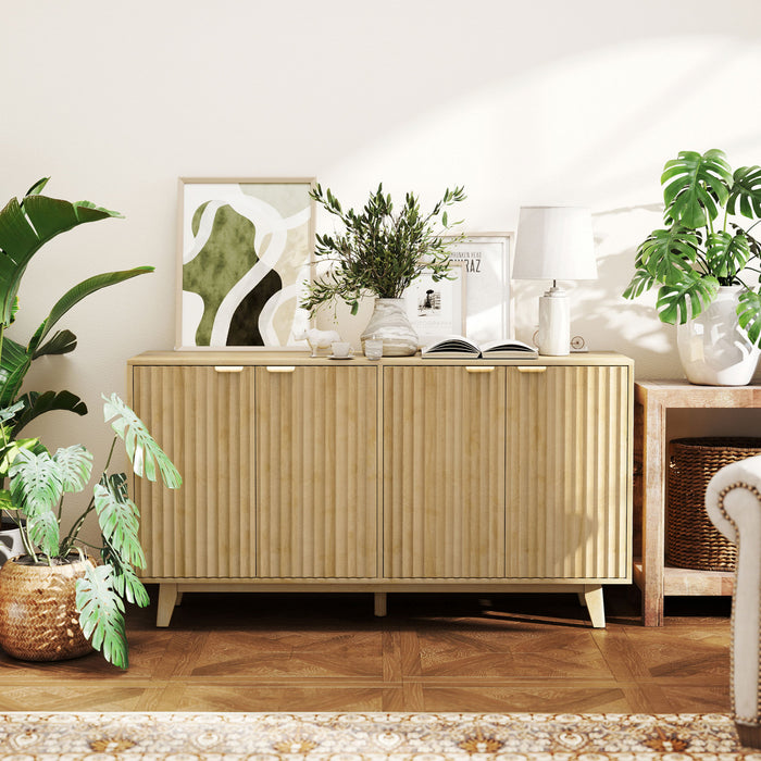55\" Modern Sideboard Buffet Cabinet with Fluted Doors Wood Legs Nature Wood