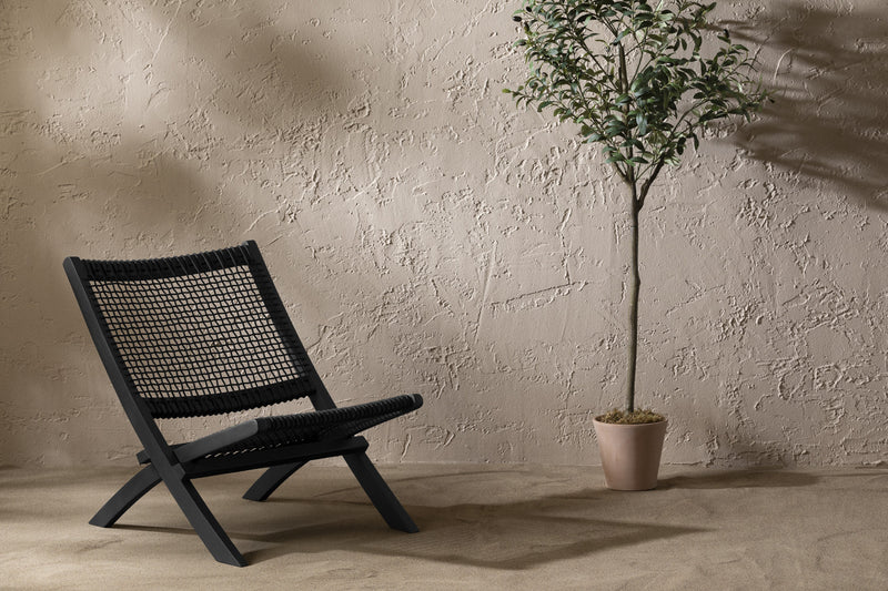 Agave Wood Woven Rope Lounge Chair - Black
