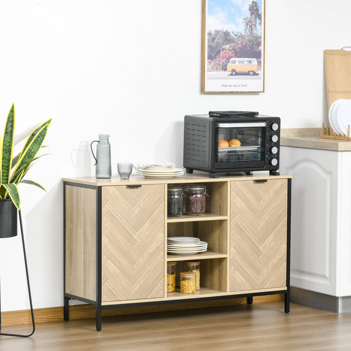 HOMCOM Sideboard Storage Cabinet with Adjustable Shelves Oak Tone