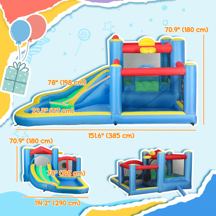 Qaba 12.6 X 9.5ft Bouncy Castle For Kids, 5 In 1 Inflatable Bounce House With Water Slide And 2 Splash Pools, Outdoor Backyard Water Park With Blower, Basketball Hoop, Dart Board