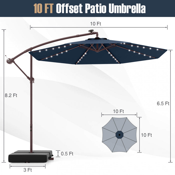 Costway Patio 10FT Hanging Offset Umbrella 32 LED Lights Sand Bag Outdoor Cross Base