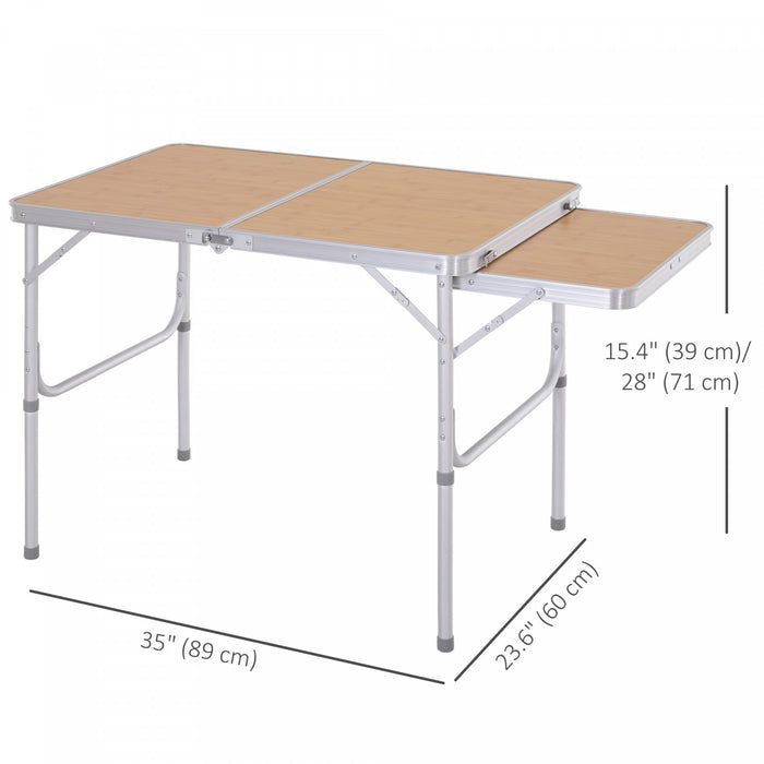 Outsunny 3ft Picnic Table with Slide Shelf Portable Aluminum Folding Table