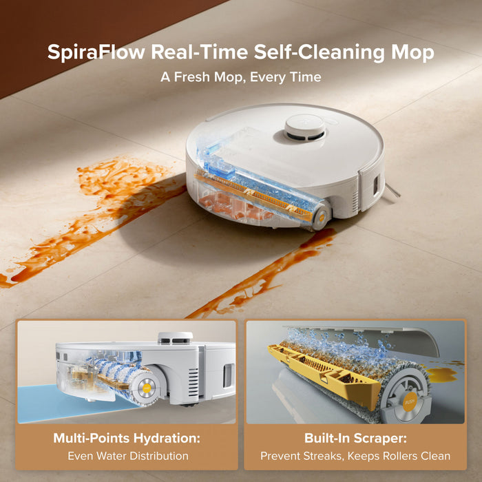 Roborock Qrevo Curv 2 Flow Robot Vacuum & Mop, SpiraFlow Self-Cleaning Roller, 20,000 Pa, Zero-Tangle Vacuum Large