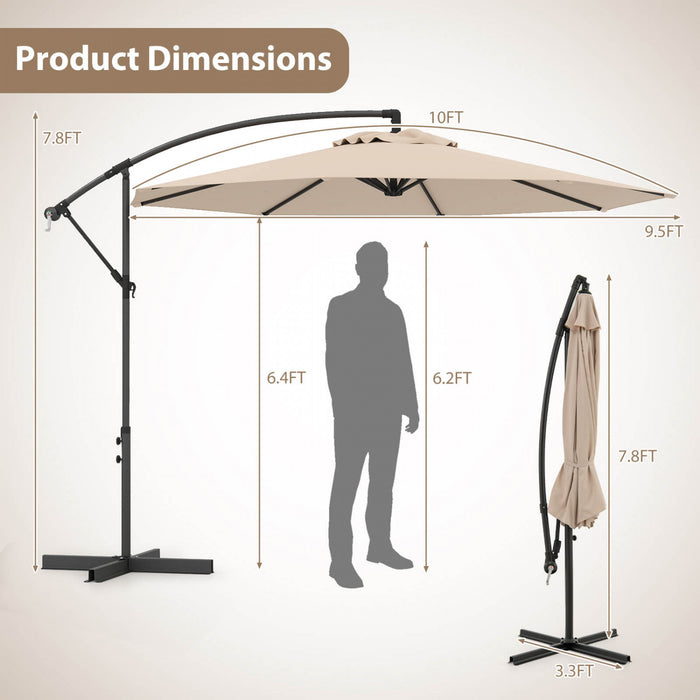 Costway 10' Hanging Umbrella Patio Sun Shade Offset Outdoor Market W/ T Cross Base Beige