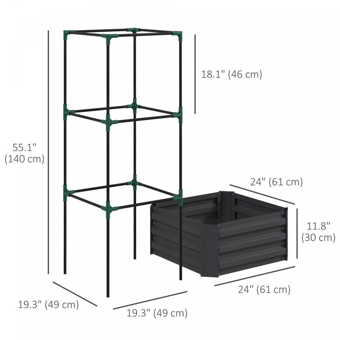 Outsunny Galvanized Raised Garden Bed With 3-tier Trellis Tomato Cage Grey