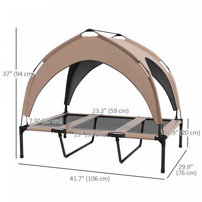 Pawhut Elevated Dog Bed With Canopy, Cooling Dog Cot Bed For Camping, Portable Raised Pet Cot With Washable Breathable Mesh, For Indoor Outdoor, Large Dogs, 42\" X 30\" X 37\", Coffee