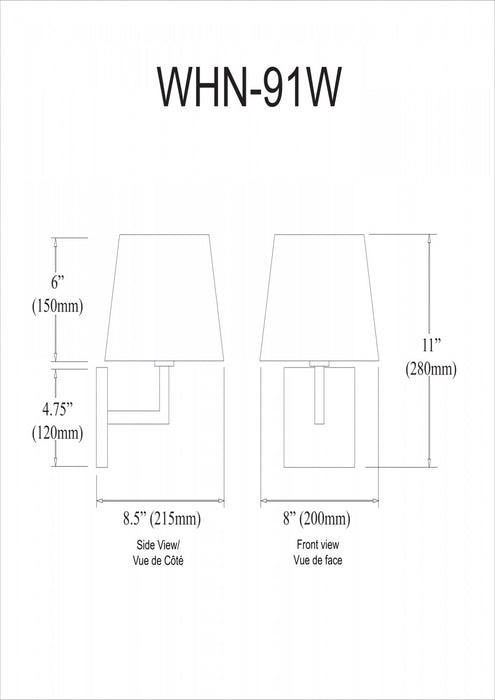 Dainolite Whitney 1 Light Wall Sconce Matte Black White Shade Lamp