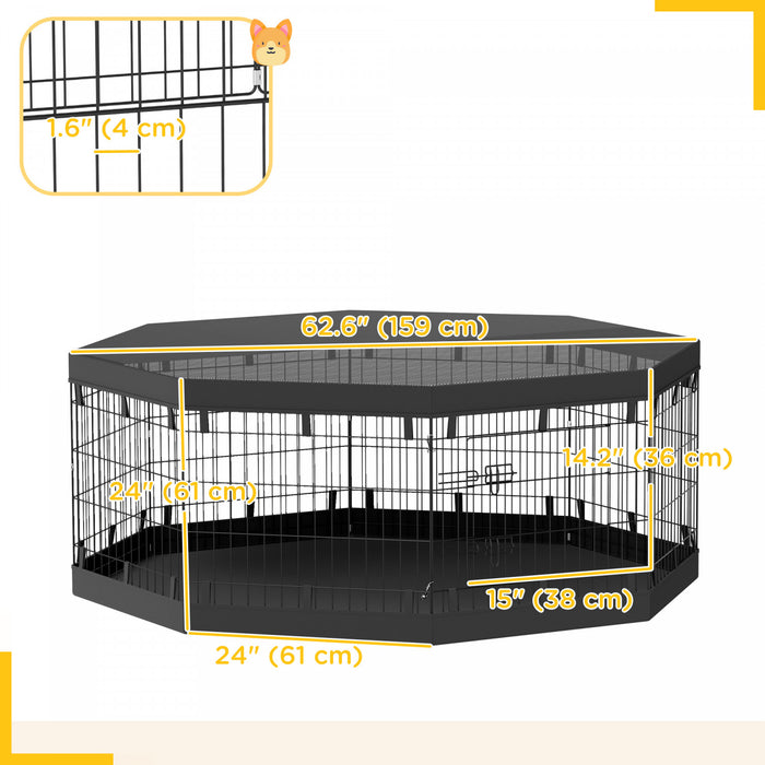 Pawhut Dog Playpen, 8 Panels Foldable Dog Pen With Waterproof Bottom Pad, Sunproof Top Cover, 24\"h Dog Fence For Indoor Outdoor, For Small And Miniature Dogs And Pets