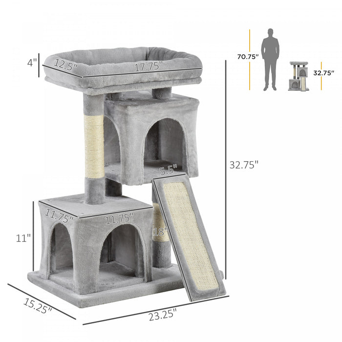 Pawhut Plush Cat Tree Tower Activity Center With Sisal Scratching Post Scratching Board Perch Condo, Light Grey