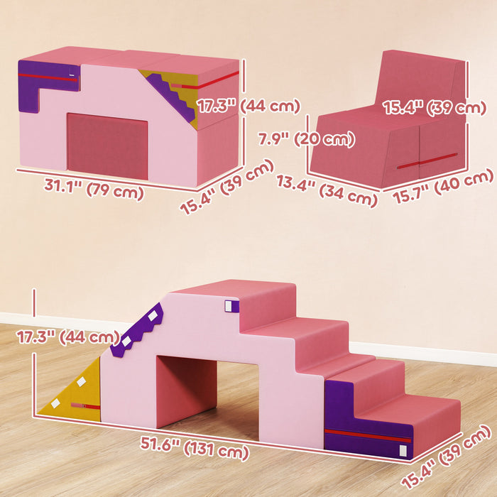 Qaba Climbing Foam Blocks For Toddlers, 2-piece Soft Play Foam Climbing Toys With Detachable Cover, Indoor Climb And Crawl Activity Playset, Pink