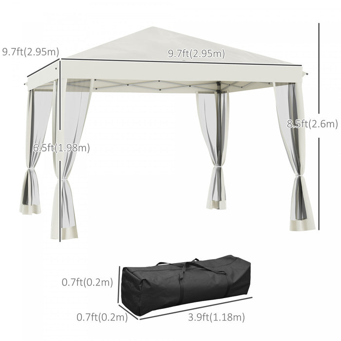 Outsunny 10' X 10' Pop Up Canopy Tent Gazebo With Removable Mesh Sidewall Netting, Carry Bag For Backyard Patio Outdoor Beige