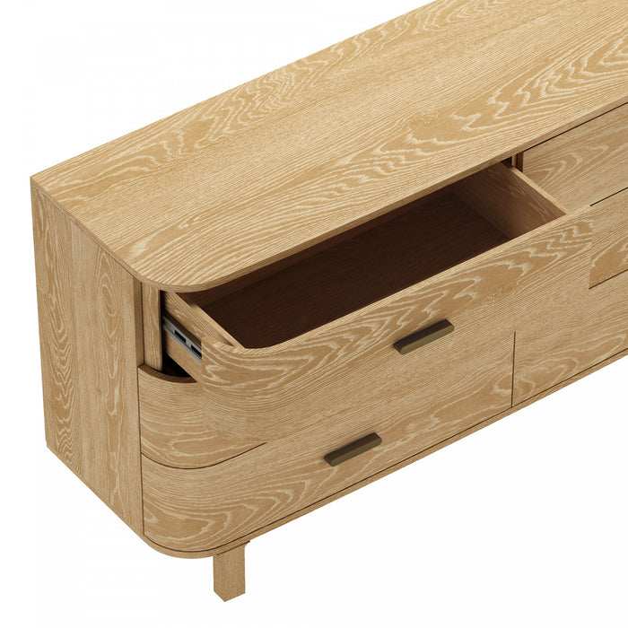 Solara Contemporary 68\" Solid Wood Dresser in Natural Oak (6-Drawer)