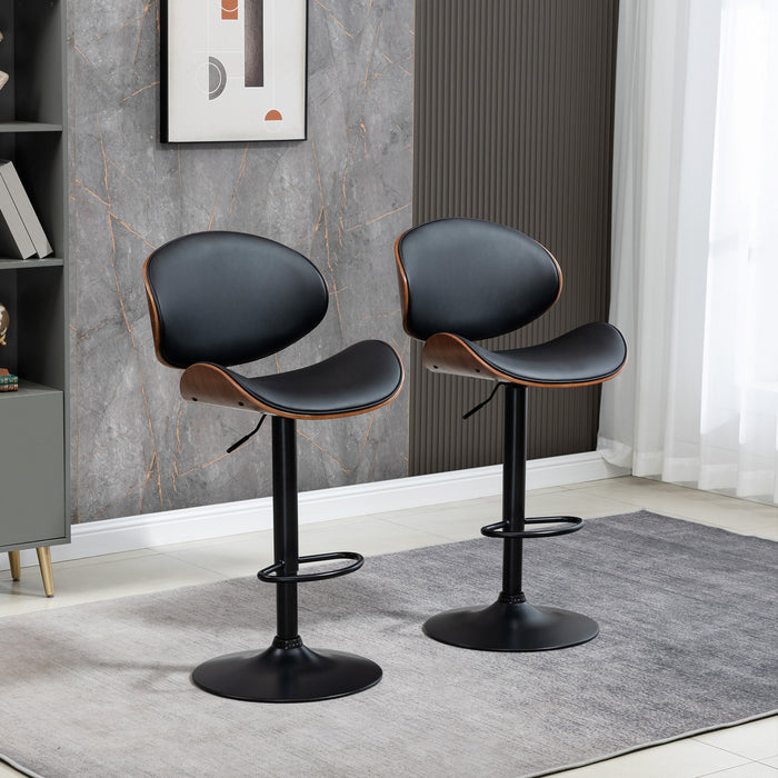 HOMCOM Bar Stools Set of 2 with Curved Back and Footrest