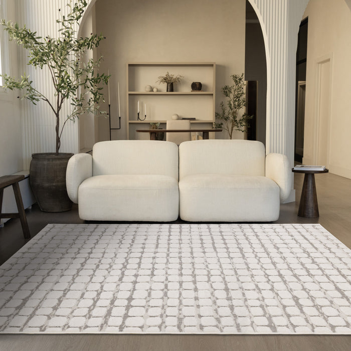 Oslo White Great Pebble Patterned Rug, 6'7\" x 9'6\" Indoor Area Rug