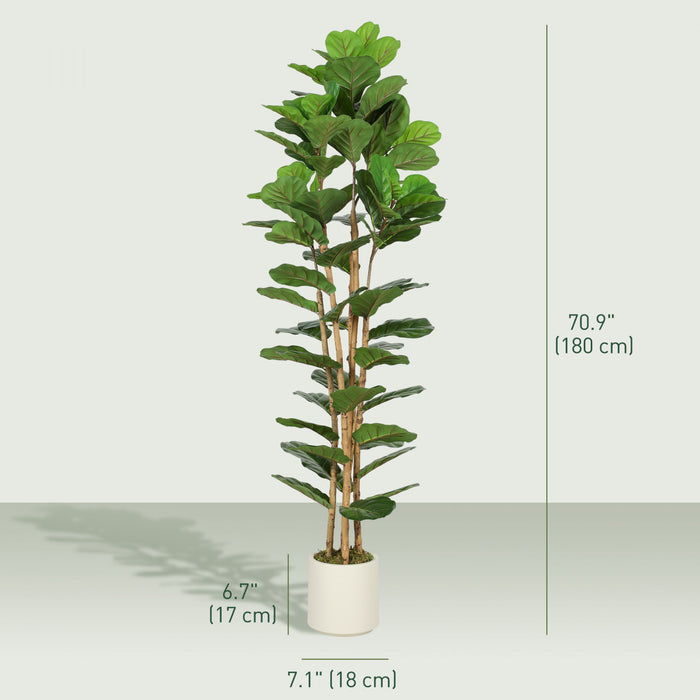 HOMCOM Faux Fiddle Leaf Fig Tree, 6FT Artificial Tree for Indoor Decor