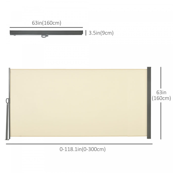 Outsunny 118\" X 63\" Retractable Side Awning Patio Outdoor Folding Privacy Screen With Resistance To Uv Rays & Wind, Cream White