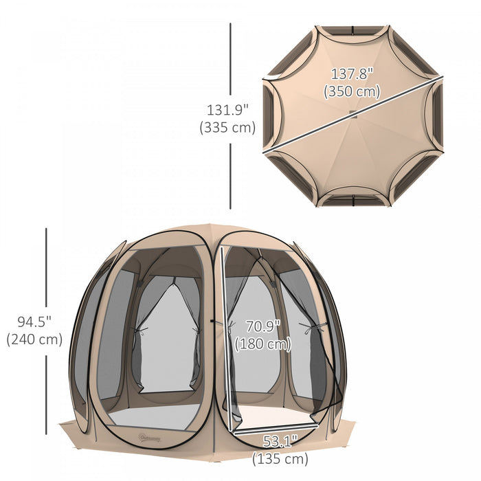 Outsunny 11' X 11.5' Screen Tent, Pop Up Gazebo With 2 Doors, Beige