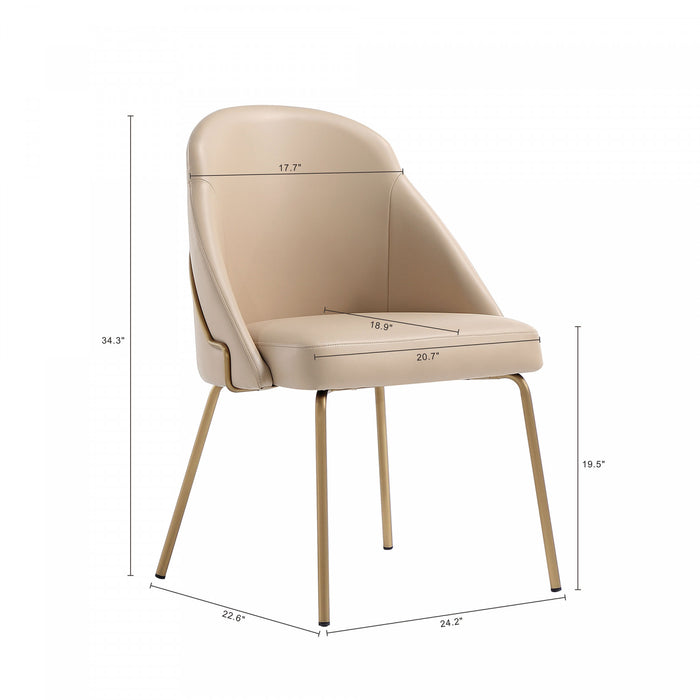 Gracie Modern Metal Vegan Leather Dining Chair in Tan and Gold