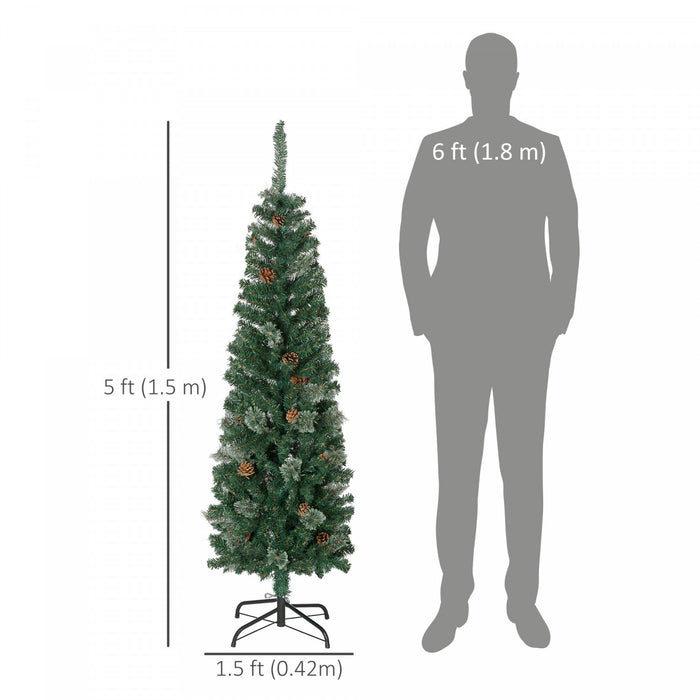 Homcom Artificial Pencil Christmas Tree With Pine Needles And Pine Cones