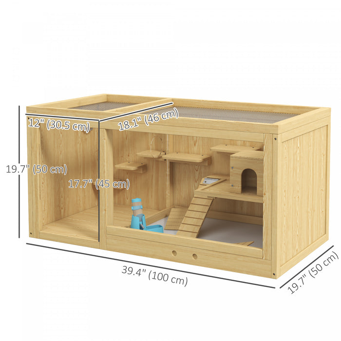 Pawhut Wooden Hamster Cage, Multi-layer Mouse Cage With Pull-out Tray, Seesaws, Water Bottle, Ladder, Small Animal Habitats For Dwarf Hamster, Gerbil
