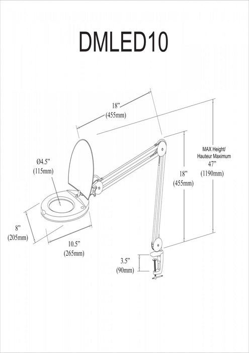 Dainolite LED Magnifier Lamp 8w 5d Lens Black Finish