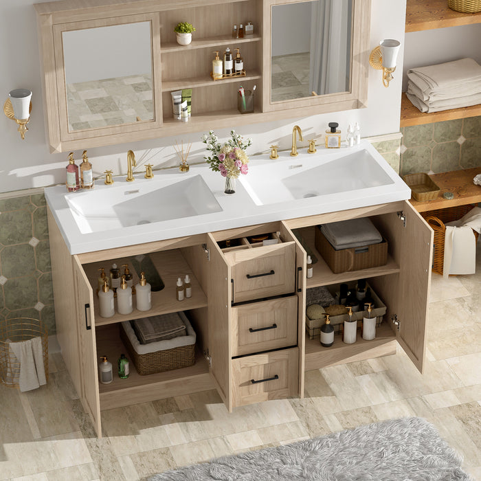 Frederick 59 Inch Modern Double Sink Bathroom Vanity with Storage Cabinet, Brown