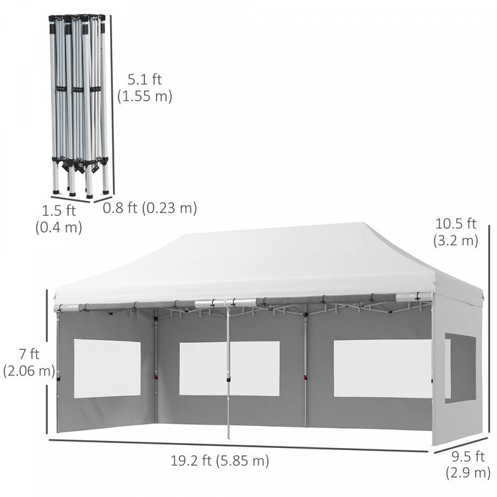 Outsunny 20' X 10' Pop-up Canopy Instant Tent Shelter W/ Roller Bag, White