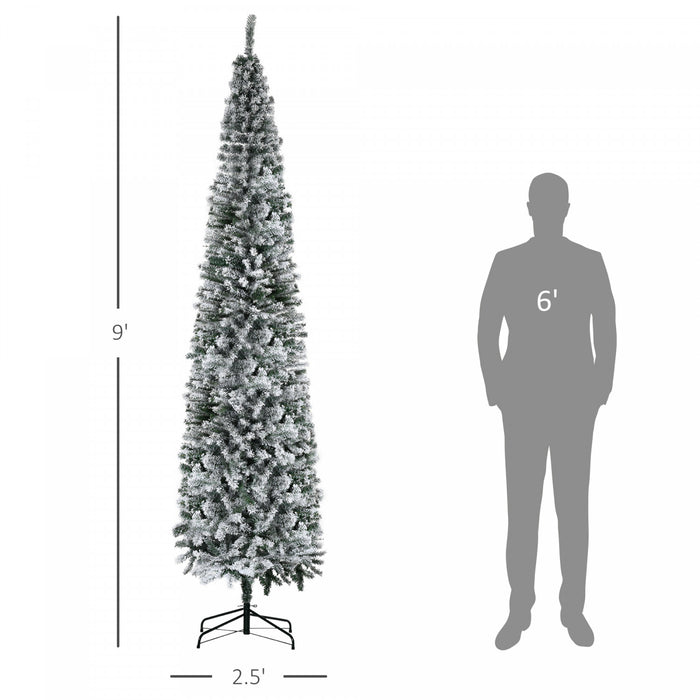 Homcom Snow Flocked Pencil Christmas Tree Slim Artificial Christmas Tree