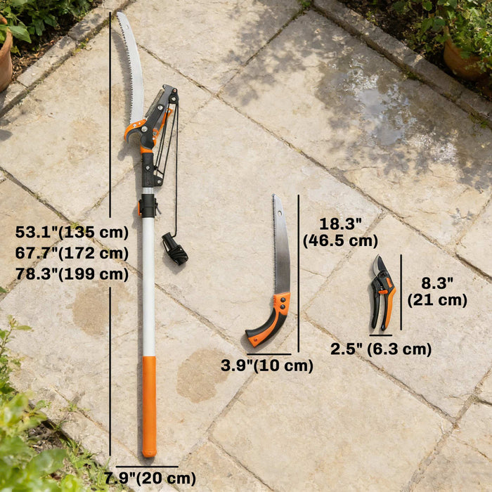 Outsunny 2-In-1 Manual Pole Saw, Hand Pruning Saw, Secateurs with Safety Lock, 6.5ft Aluminium Telescopic Pole Pruner with Sharp Blade for Palms, Shrubs, High Branches Trimming