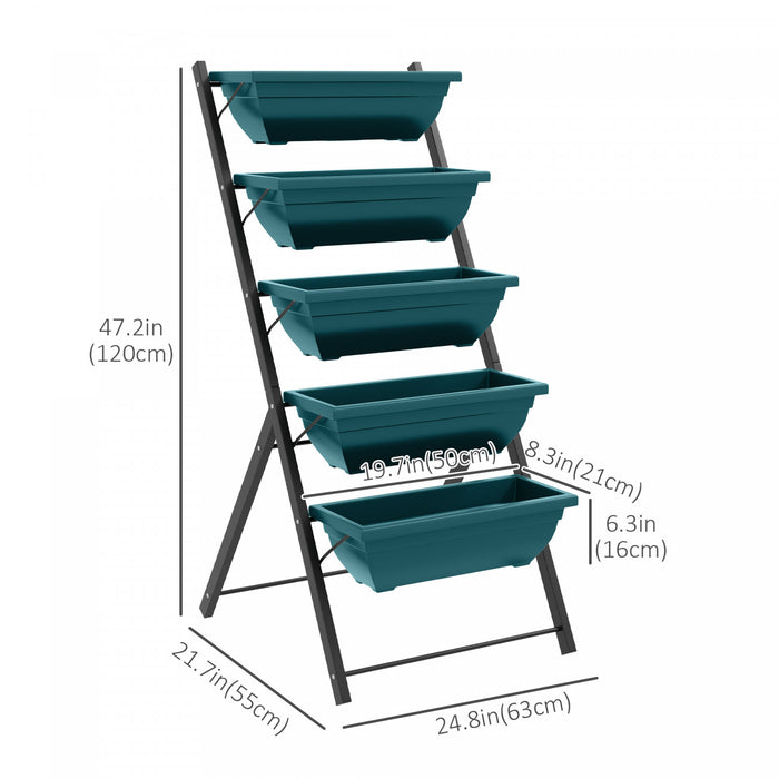 Outsunny 5-tier Raised Garden Bed With 5 Planter Boxes, Outdoor Plant Stand Grow Containers With Leaking Holes For Balcony Patio Outdoor, Green
