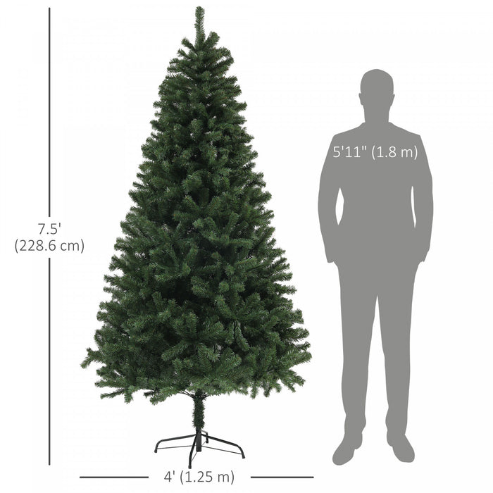 HOMCOM 7.5ft Artificial Christmas Tree with Auto Open, Steel Base, Green
